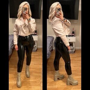 Beige platform square toe boots